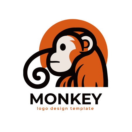 Monkey logo template vector icon illustration design. Vector monkey logo template. flat colorのイラスト素材