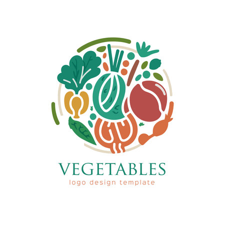 Vegetables logo template. Vector illustration. Vegetarian logo. vegan logo conceptのイラスト素材