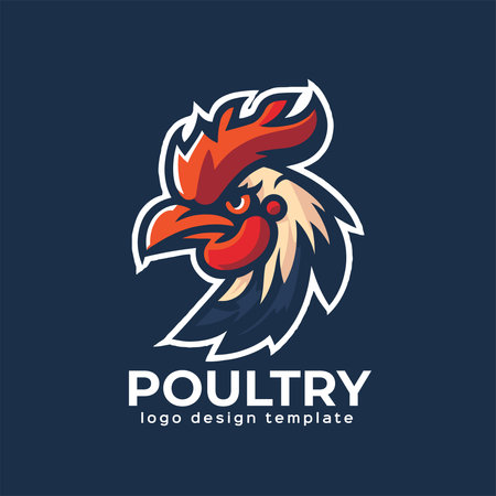 Rooster head logo template vector icon illustration design isolated on dark background. flat colorのイラスト素材