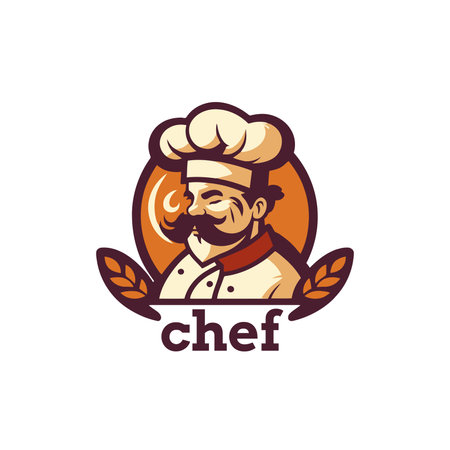 Chef logo template. Vector illustration of a chef with hat. chef cartoon mascotのイラスト素材
