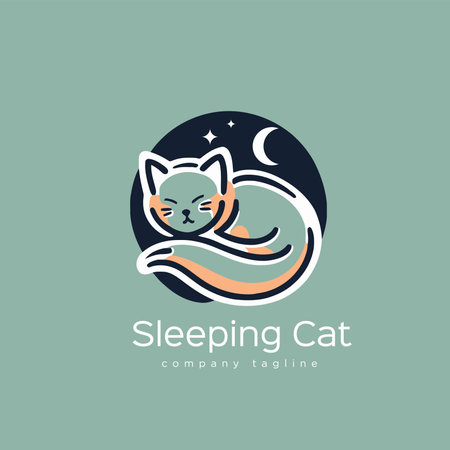 Sleeping cat logo design template. Cute cartoon kitty vector illustration. cartoon vector flat colorのイラスト素材