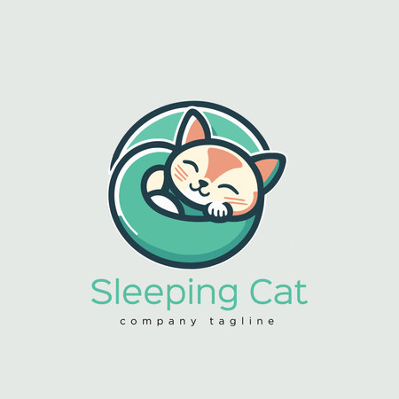Sleeping cat logo design template. Cute pet logo concept. Vector illustration. cartoon vector flat colorのイラスト素材