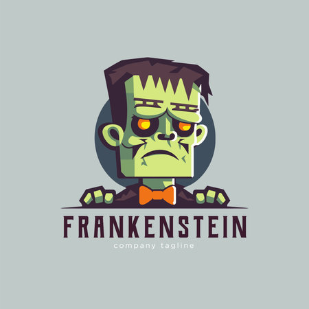 Zombie logo template. Vector illustration of cartoon zombie logo template. frankenstein mascotのイラスト素材