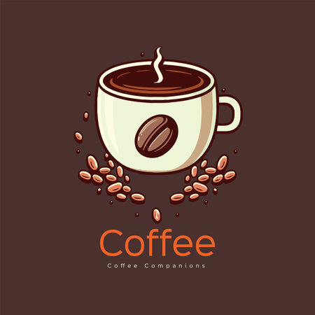 Coffee logo template. Vector illustration of a cup of coffee with beans. coffee shop cafe brandのイラスト素材
