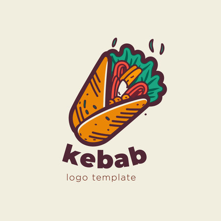 Kebab logo template. Fast food vector illustration. Vector illustration. cartoon flat styleのイラスト素材