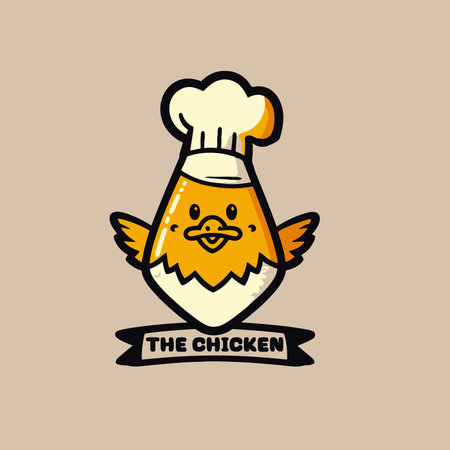 chicken chef with chef hat, vector illustration. Food Cafe Restaurant Logoのイラスト素材