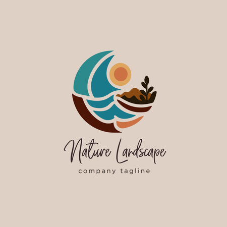 Nature logo design template. Vector illustration of nature logo design. Abstract simple landscape symbolのイラスト素材