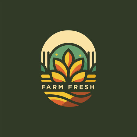 Organic product logo design. Farm logo design. Sun, leaf, green field. Minimal vector emblem vector illustrationのイラスト素材