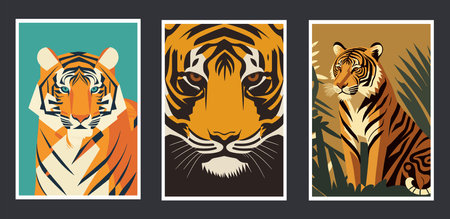 Set of tiger portraits. Vector illustration in cartoon style. Wild animals.のイラスト素材