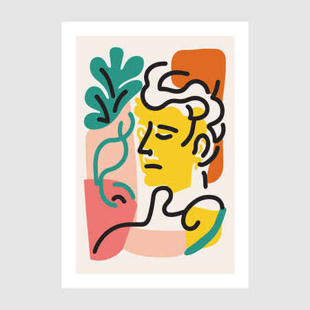 matisse style illustration Vector minimalistic illustration of a man's face. Contemporary art collage. Wall Art Pint Posterのイラスト素材