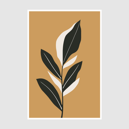 Trendy minimalistic botanical design. Hand drawn botanical leaf. Vector illustration.wall art printのイラスト素材