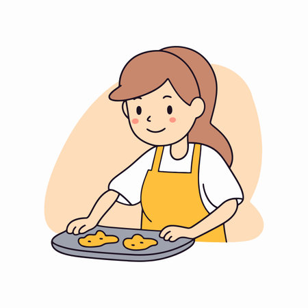 Illustration of a woman baking cookies. Vector illustration in cartoon style.のイラスト素材