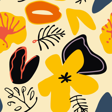 Seamless pattern with hand drawn abstract flowers. Vector illustration.のイラスト素材