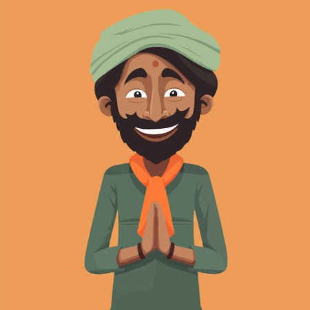 Indian man with traditional clothes. Vector illustration in a flat style. asian characterのイラスト素材