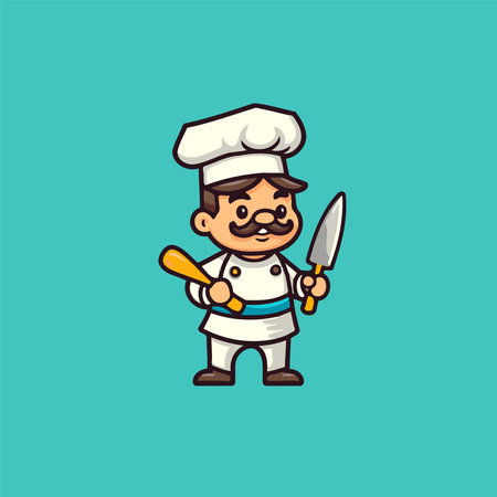 Chef cartoon character. Vector illustration. Cute cartoon chef. Logo Design Templateのイラスト素材