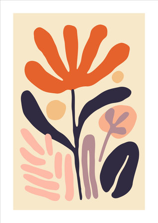 Hand drawn abstract floral collage. Scandinavian style. Vector illustration.のイラスト素材