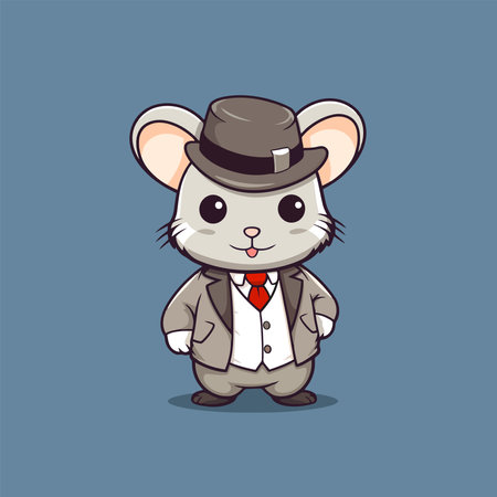 Cute mouse in a suit and a hat. Vector illustration.のイラスト素材