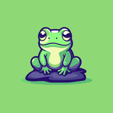 Frog vector icon. Cute cartoon green frog. Vector illustration.のイラスト素材