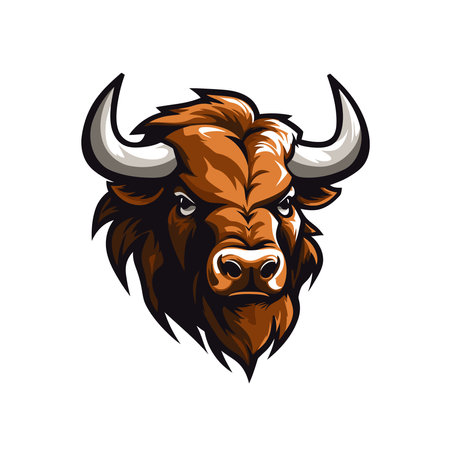 Bison head mascot. Vector illustration of buffalo head mascot isolated on white background.のイラスト素材