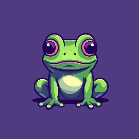 Frog vector logo design template. Cute cartoon frog icon illustrationのイラスト素材