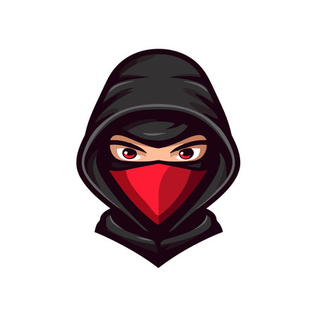Ninja in a black mask. Vector illustration on white background.のイラスト素材