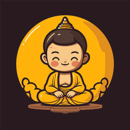 Buddhist boy in lotus position. Vector cartoon illustration.のイラスト素材
