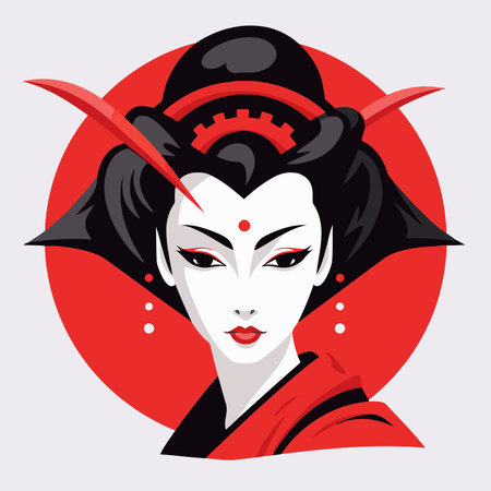 Illustration of a beautiful Japanese woman in kimono with swordのイラスト素材