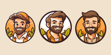 Hipster men in circle avatars set. Vector illustration.のイラスト素材