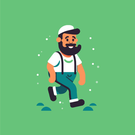 Man with a beard and mustache in overalls and a cap. Vector illustrationのイラスト素材
