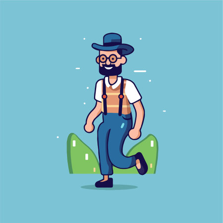 Gardener man in hat and overalls. Vector illustration.のイラスト素材