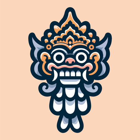 Vector illustration of a traditional indian demon head isolated on a white background.のイラスト素材