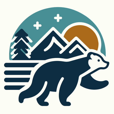 Mountains, forest and polar bear. Flat style vector illustration.のイラスト素材