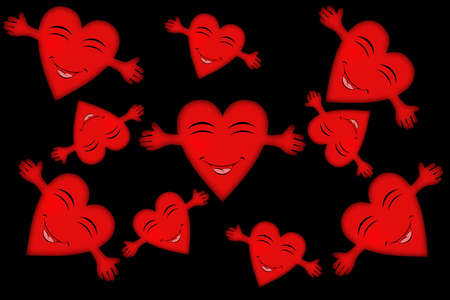 happy hearts on black backgroundの写真素材
