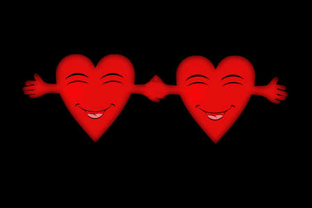 A couple of happy hearts with black backgroundの写真素材