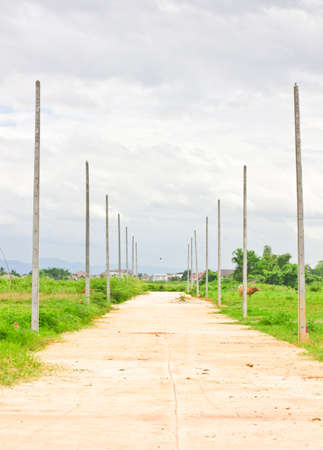 This is a deserted way ,in side way have a poleの写真素材