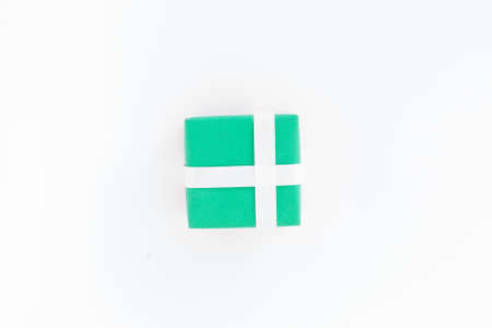 top view green handmade gift box on white backgroundの写真素材