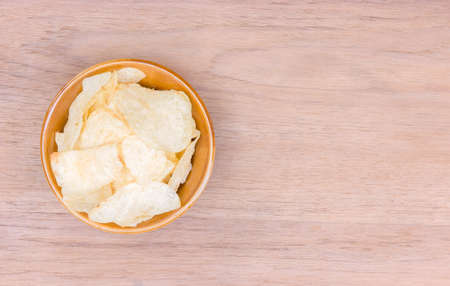 potato chips on bowl with copy space on right sideの写真素材