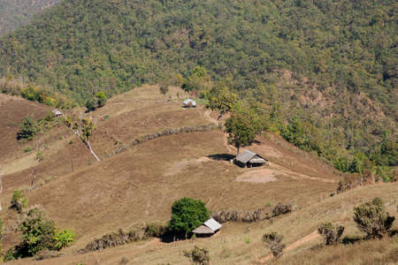 deforested view in local villageの写真素材