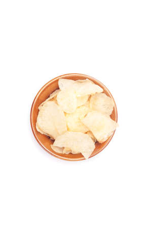 potato chips bowl on center of white background, not isolatedの写真素材