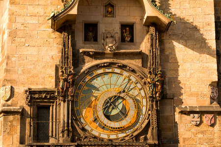 Czech Republic, Prague. The old town square. The ancient astronomical clock on the old town hall....