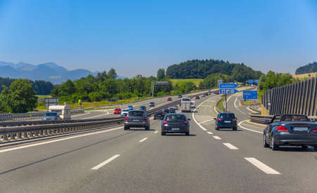 Germany. Summer sunny day. Road traffic on a country high-speed highwayのeditorial素材