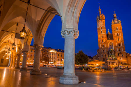 Poland. Krakow. Spring Fair at the Market Square of Krakow. Evening and lightsの写真素材