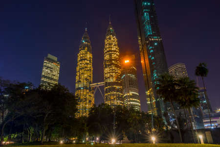 Malaysia. Skyscrapers of Kuala Lumpur. Night Park and Twin Towers Petronasのeditorial素材