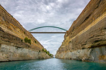 Greece. Old Corinth Canal. Overcast weather. Several bridgesの写真素材