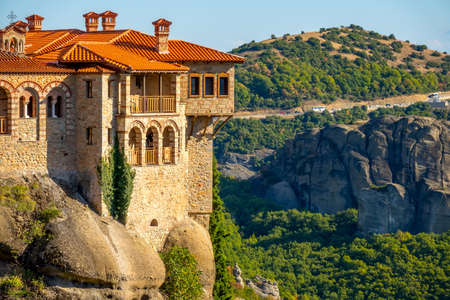 Greece. Summer sunny day in Kalambaka. Balconies of a Rock Monastery of Meteoraのeditorial素材