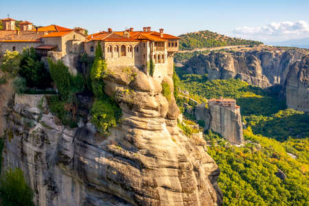 Greece. Sunny summer day in Meteora. Monasteries with red roofs on the rocksのeditorial素材