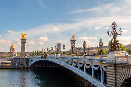 France. Sunny summer day in Paris. The bridge of Alexander the thirdの写真素材