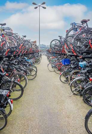 Netherlands. A day in Amsterdam. Duplex bicycle parkingの写真素材