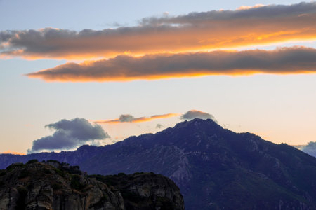 Greece. Mountains in Kalambaka. Amazing clouds and rocky cliffsの写真素材