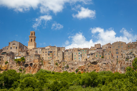 Italy. Old town Pitigliano on a sunny summer day. Rock and stone walls of old masonryの写真素材